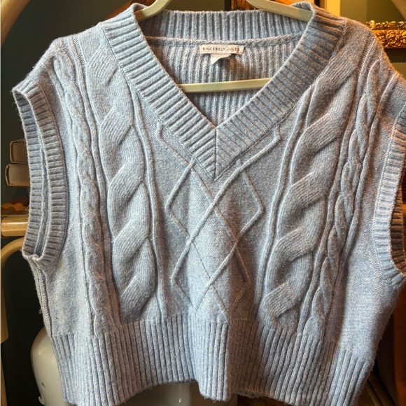 Sincerely Jules Soft Blue V-Neck Cable Knit Sweater Vest - Picture 1 of 4